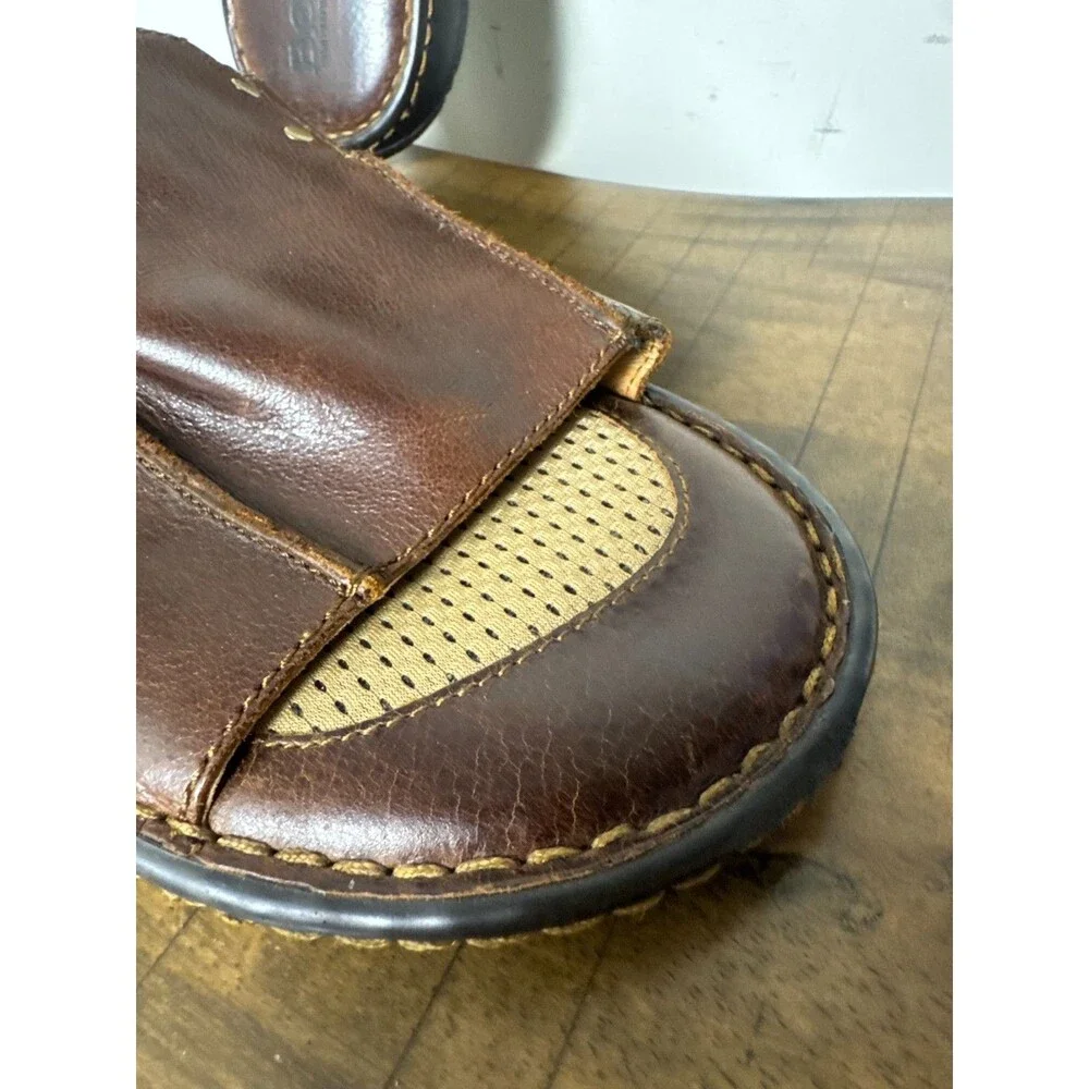 Born Men’s 14M Brown Leather Slide Sandals Comfort Cushioned Slip On